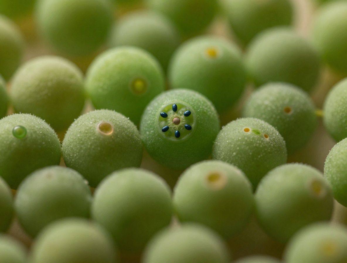 Makroaufnahme grüner Blattzellen unter warmem Licht – abstrakte Darstellung zellulärer Strukturen und natürlicher Organismen, wissenschaftlicher Kontext ohne medizinischen Anspruch